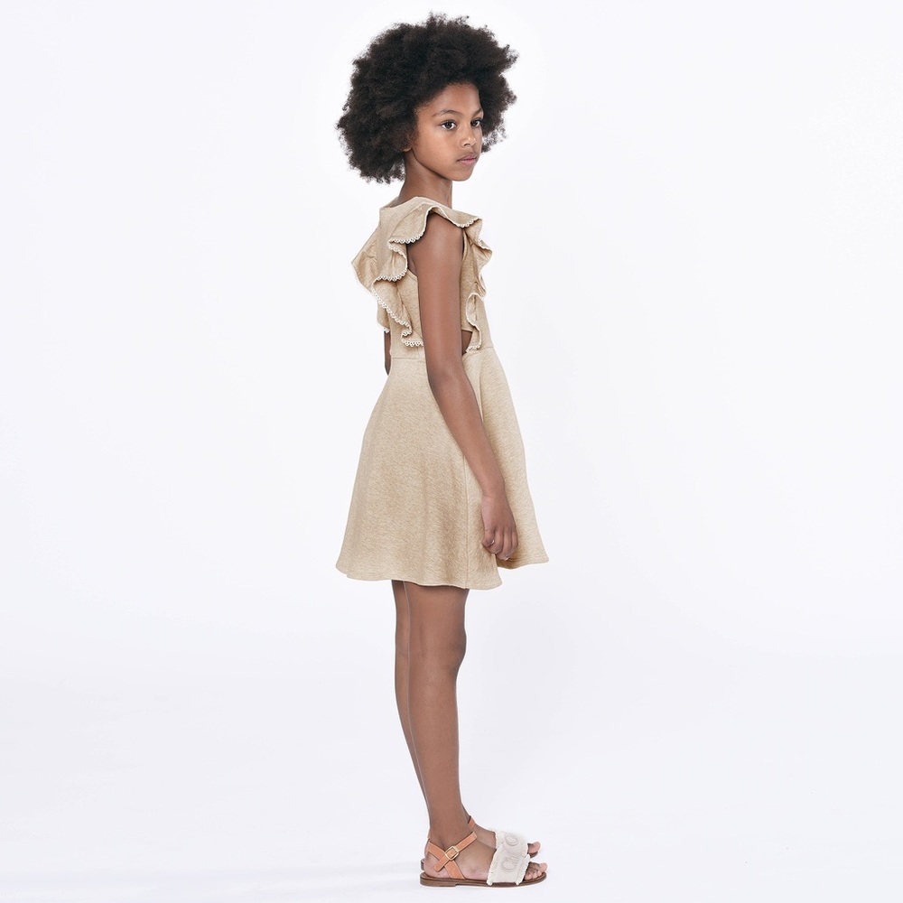 CHLOÉ GIRLS used BEIGE CUT-OUT JERSEY DRESS size 10